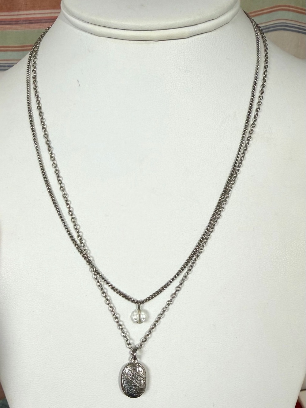 Double-Layered Silver Locket Necklace